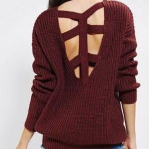 UO Sparkle & Fade Burgundy Cage-back Sweater